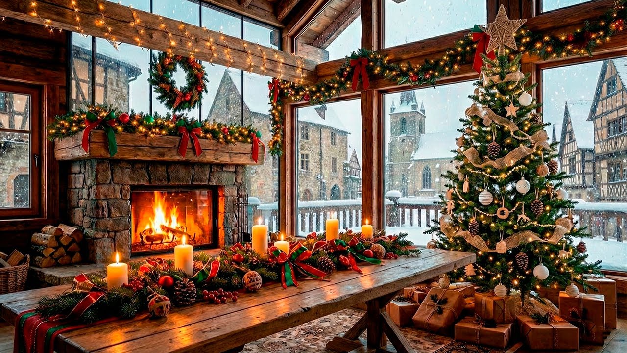 Calm Winter Christmas Café ❄️ Soft Jazz Piano & Cozy Fireplace Ambience for Study and Focus