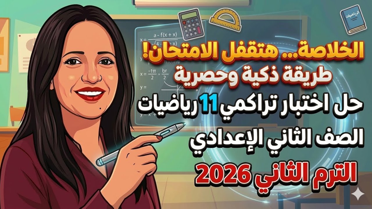 حل اختبار تراكمي 11 رياضيات الصف الثاني الإعدادي الترم الثاني 2026