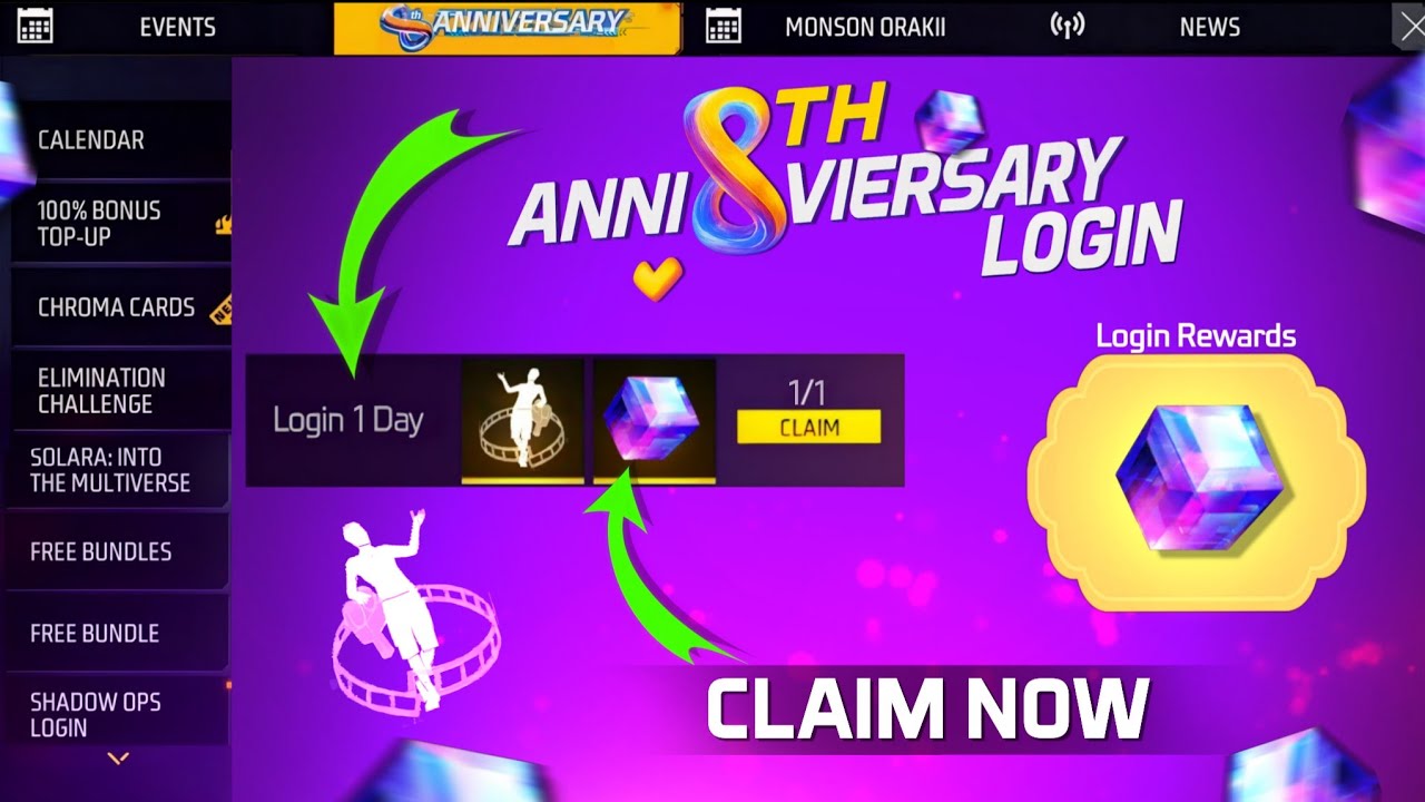 8th Anniversary Login Free Rewards🔥 | Free Fire 8th Anniversary Event | Free Fire New Event Today