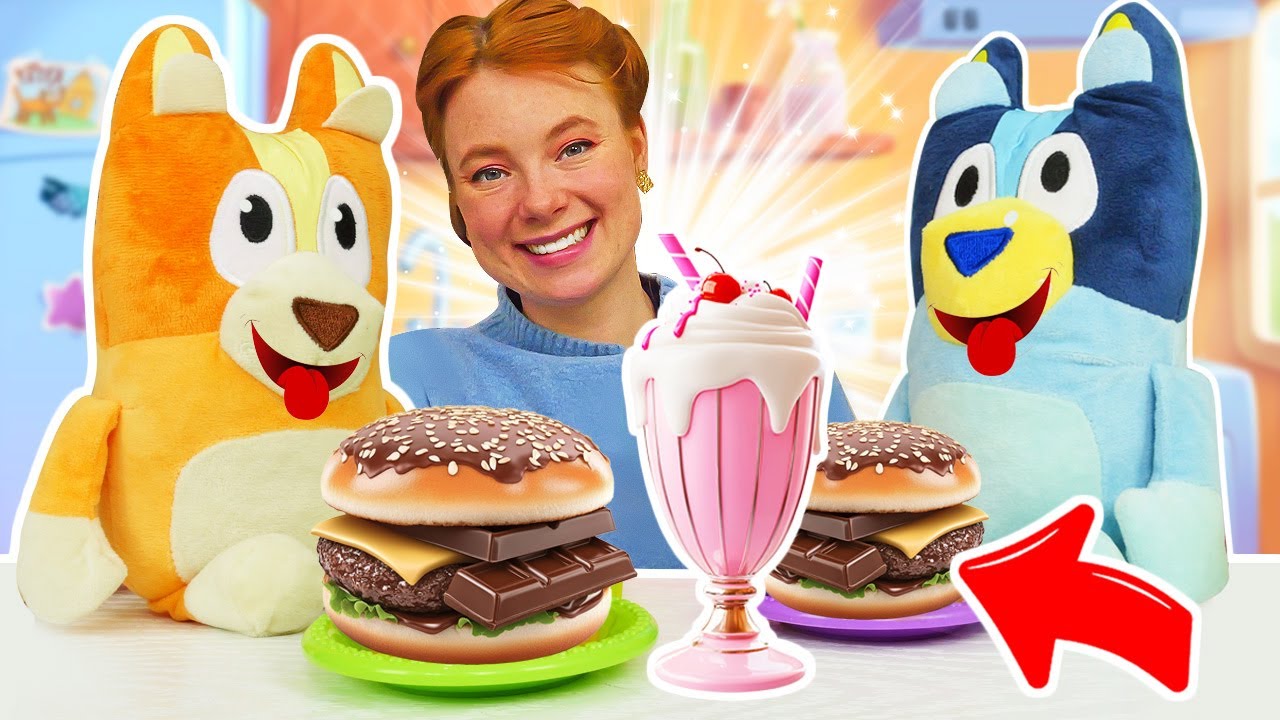 Süßer Burger? Irene mixt lustiges Essen für Bluey und Bingo 🍔🍭