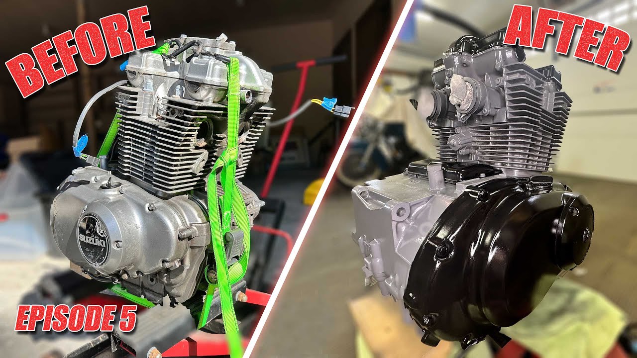 PAINTING A MOTORCYCLE ENGINE - CAFE RACER BUILD SUZUKI GS500