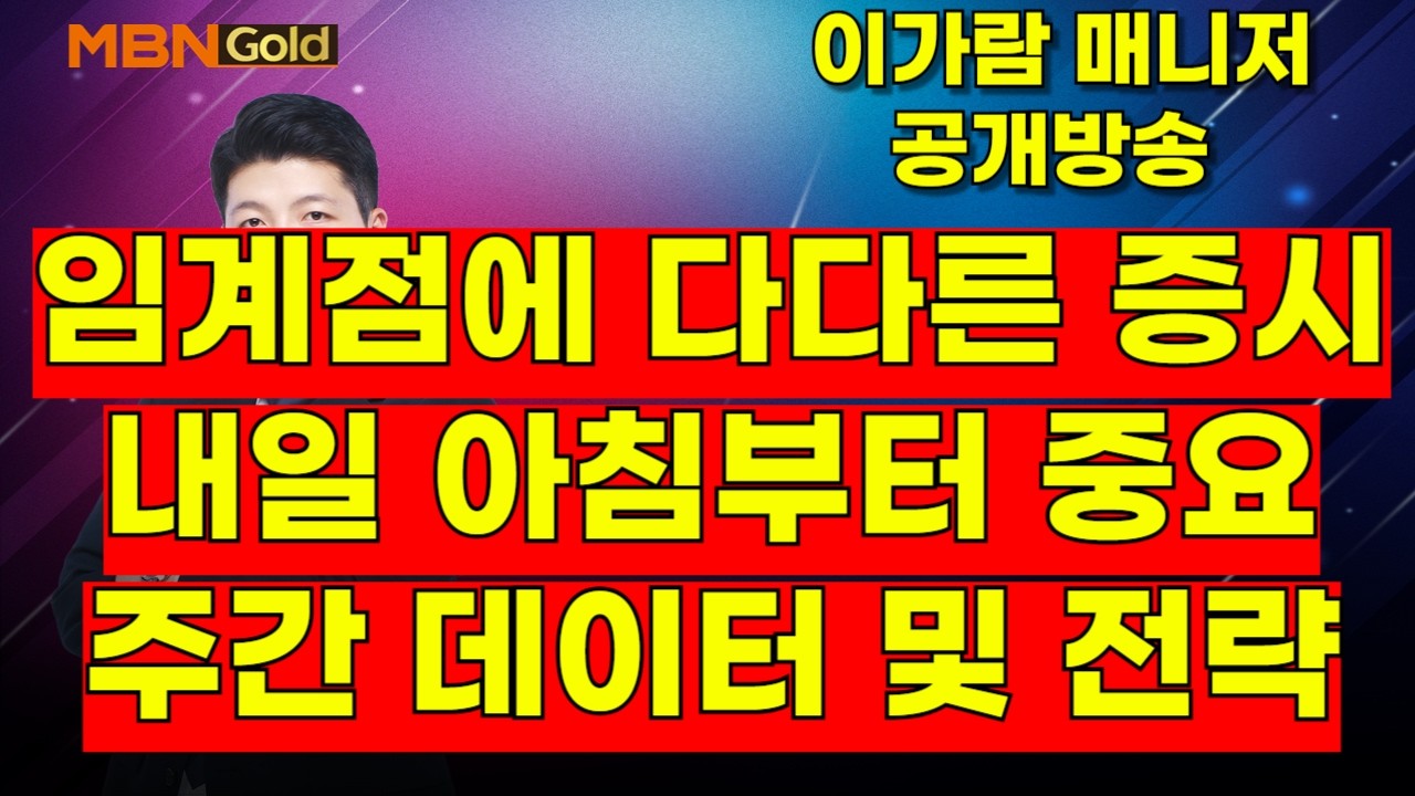[MBN골드, 이가람 매니저] 임계점에 다다른 증시, 주간 데이터 및 전략