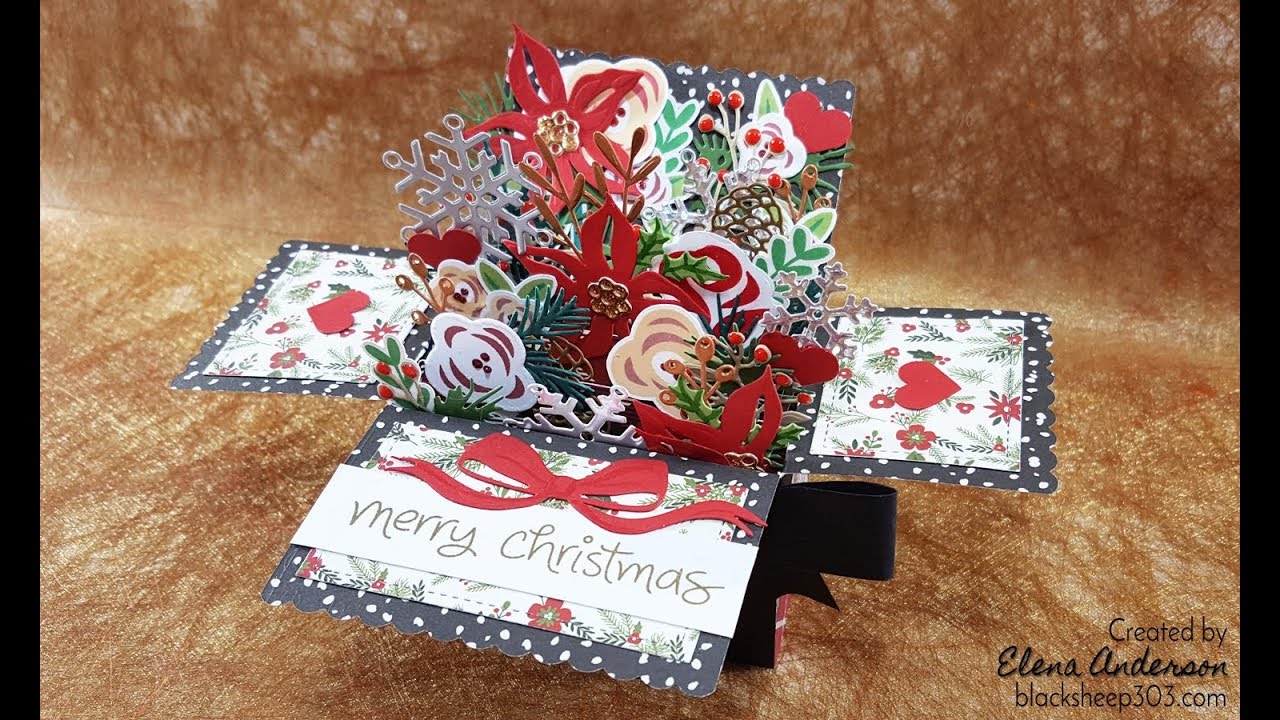 Christmas Floral Pop-Up Box Card with Tim Holtz Dies & Lawn Fawn
