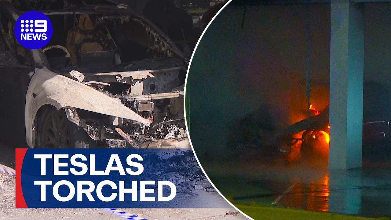 Teslas torched inside Parramatta showroom | 9 News Australia