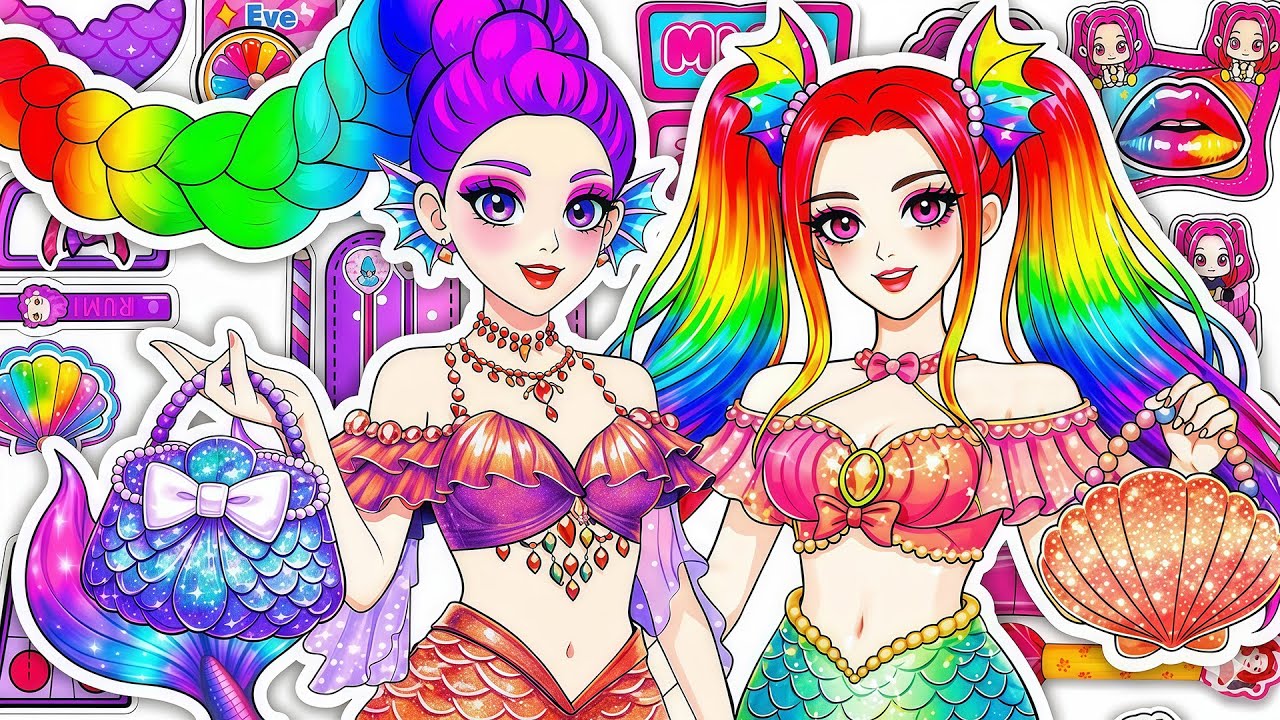 💖Paper DIY💖KPOP DEMON HUNTERS RUMI Mira Colorful Hair +Skincare +Makeup+Fashion Blind Bag Unboxing 6