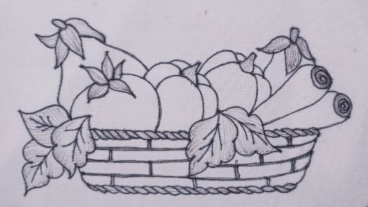 Hand embroidery, Elegant Basket of Vegetables,  Latest embroidery designs, Vegetables embroidery