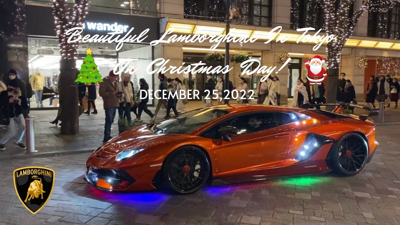Beautiful Lamborghini with Neon Underglow Lights in Tokyo on Christmas Day!