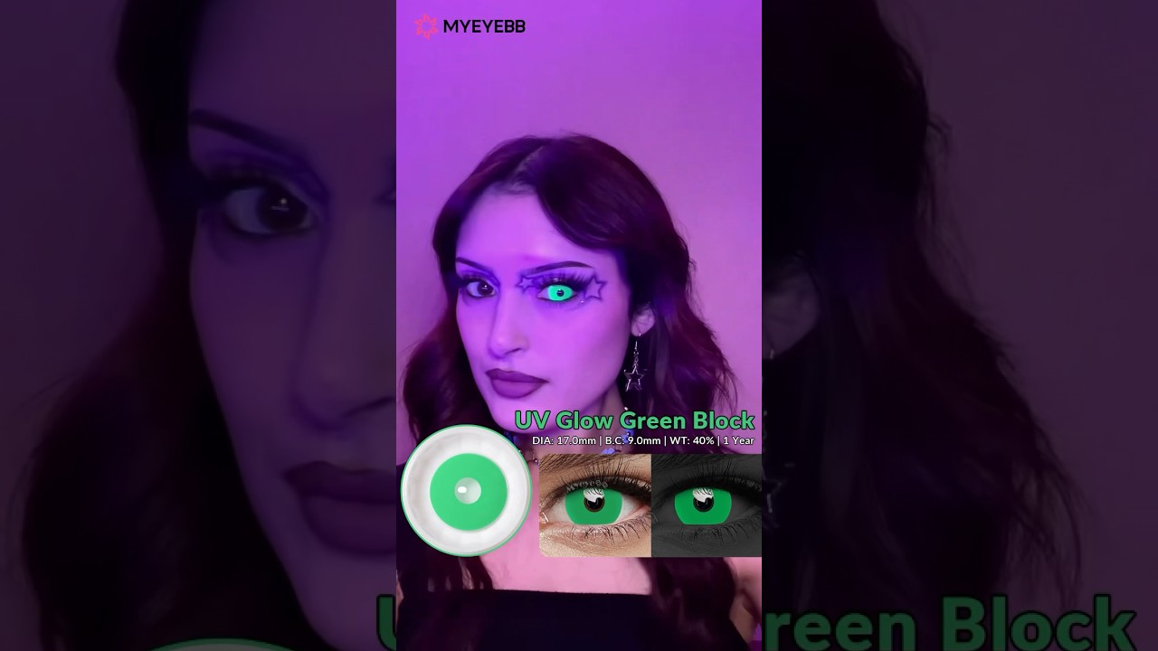 Цветные контактные линзы MYEYEBB UV Glow Green Block для косплея #colorcontactlenses #cosplay