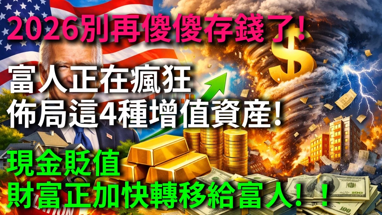 2026別再傻傻存錢了! 富人正在瘋狂佈局這4種增值資産! 對衝通脹! $38萬億債務風暴來襲, 現金貶值, 財富正加快轉移給富人! ！#國際觀察 #社會亂象 #曆史文明#經濟#財經#大國#科技#資源