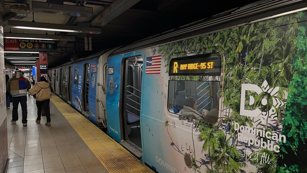 NYC Subway: R160 (R) Train Action in Manhattan with Dominican Republic Wrap 