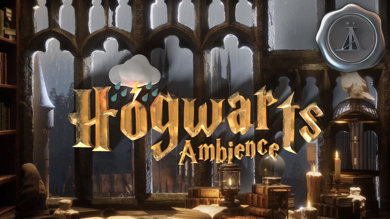 𝕳𝖔𝖌𝖜𝖆𝖗𝖙𝖘 ASMR Ambience 3hrs⊹Harry Potter Window View w RAIN🌧️ for Study / Reading