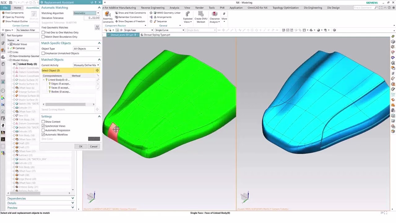 Учебное пособие по Siemens NX — как переподчинить и заменить поверхность «A»