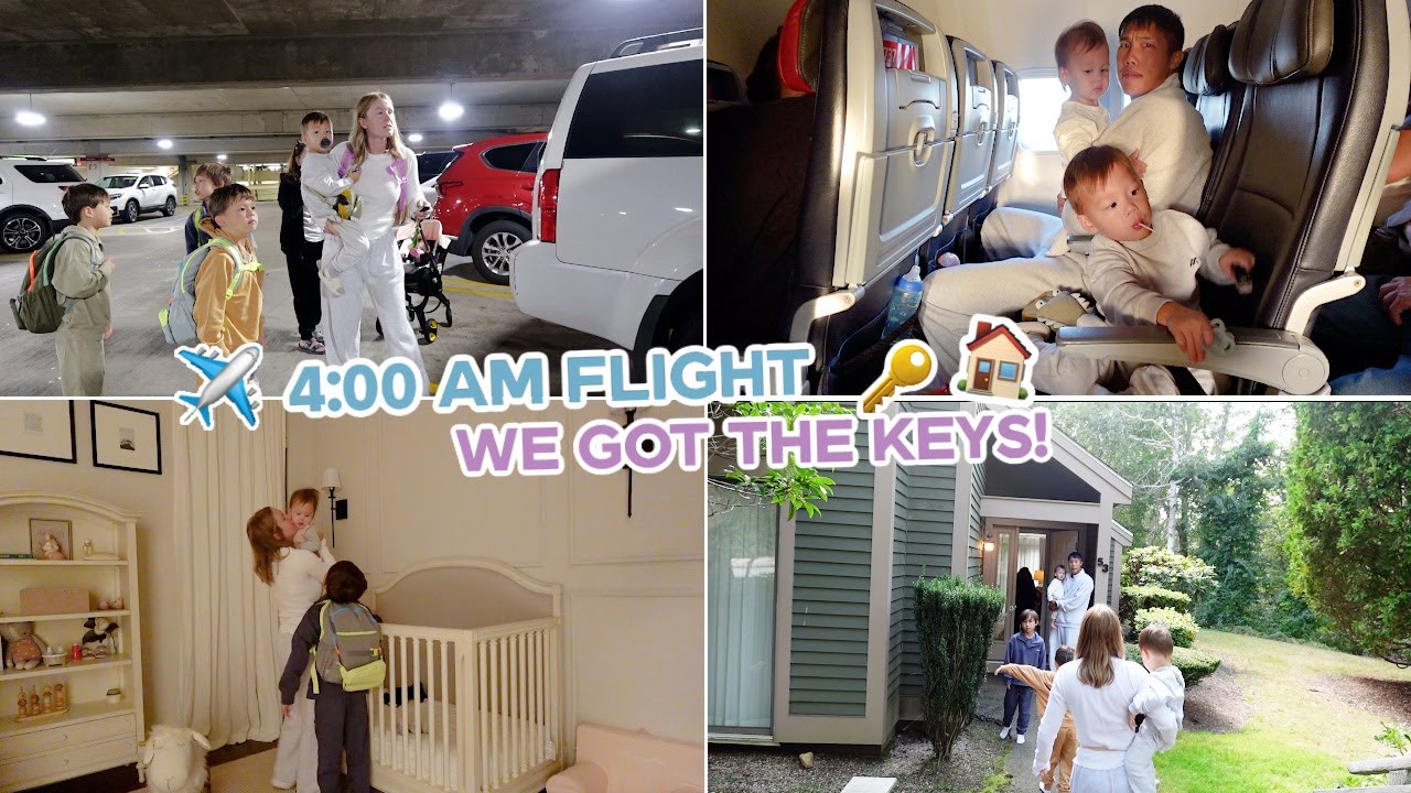 getting the keys to the new house🔑  first time flying with all FIVE kids + house tour!