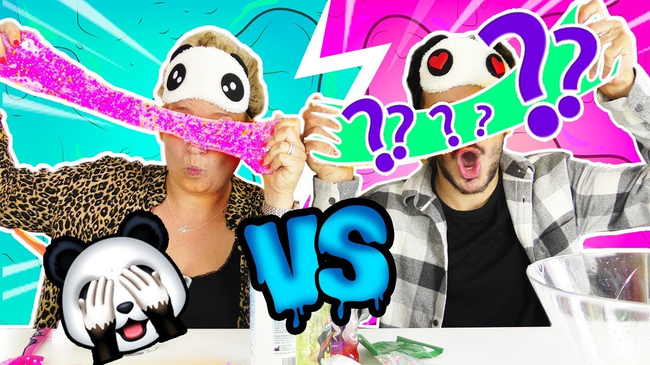 BLIND PANDA SLIME CHALLENGE 🐼 Eva vs Claudio | WER macht BLIND den besten Schlime | DIY Kids