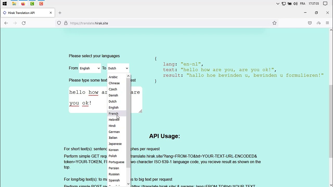 Free Translation API (unlimited requests)