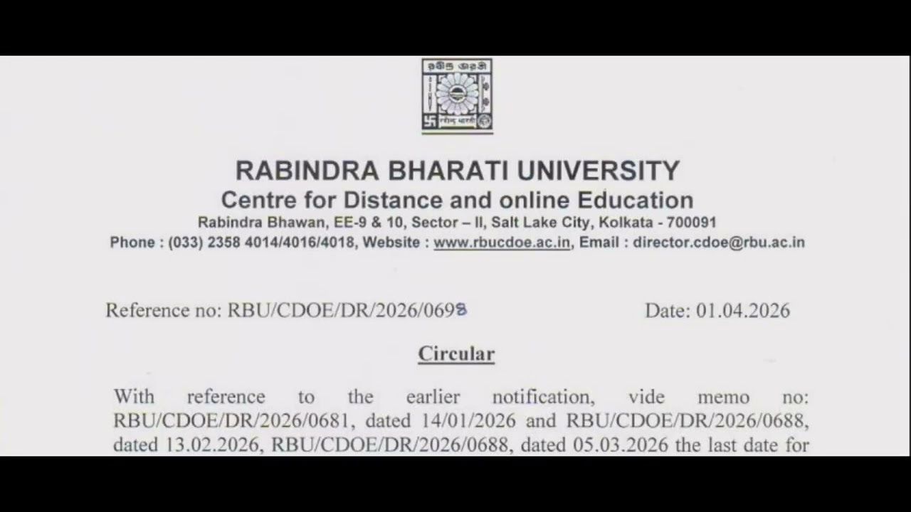 RABINDRA BHARATI UNIVERSITY  Centre for Distance and online Education # admission notice