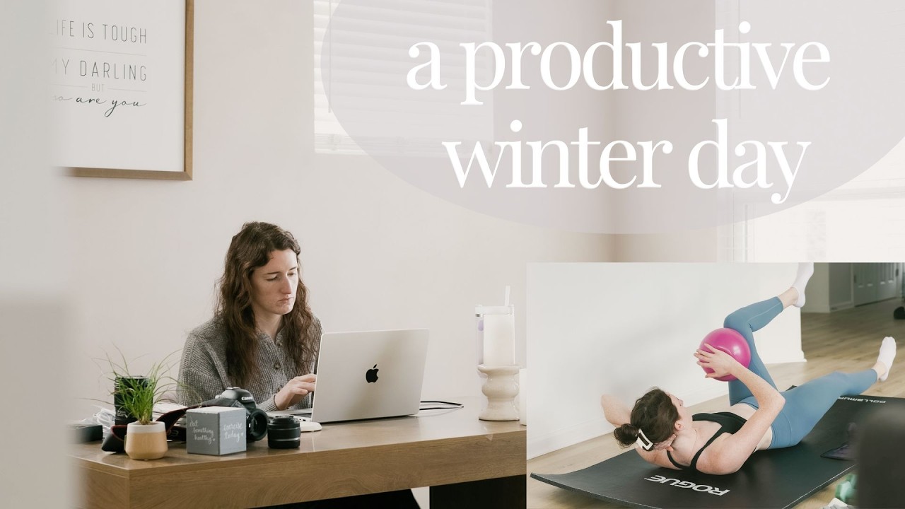 a productive winter day at home | cleaning, laundry, working out, & baking cookies