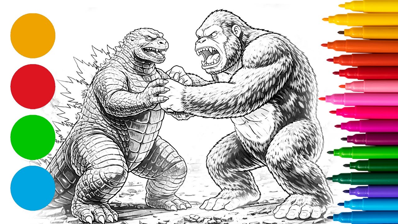 Coloring Godzilla vs Kong | Black and White to Color | Kong Fights Godzilla Coloring Pages