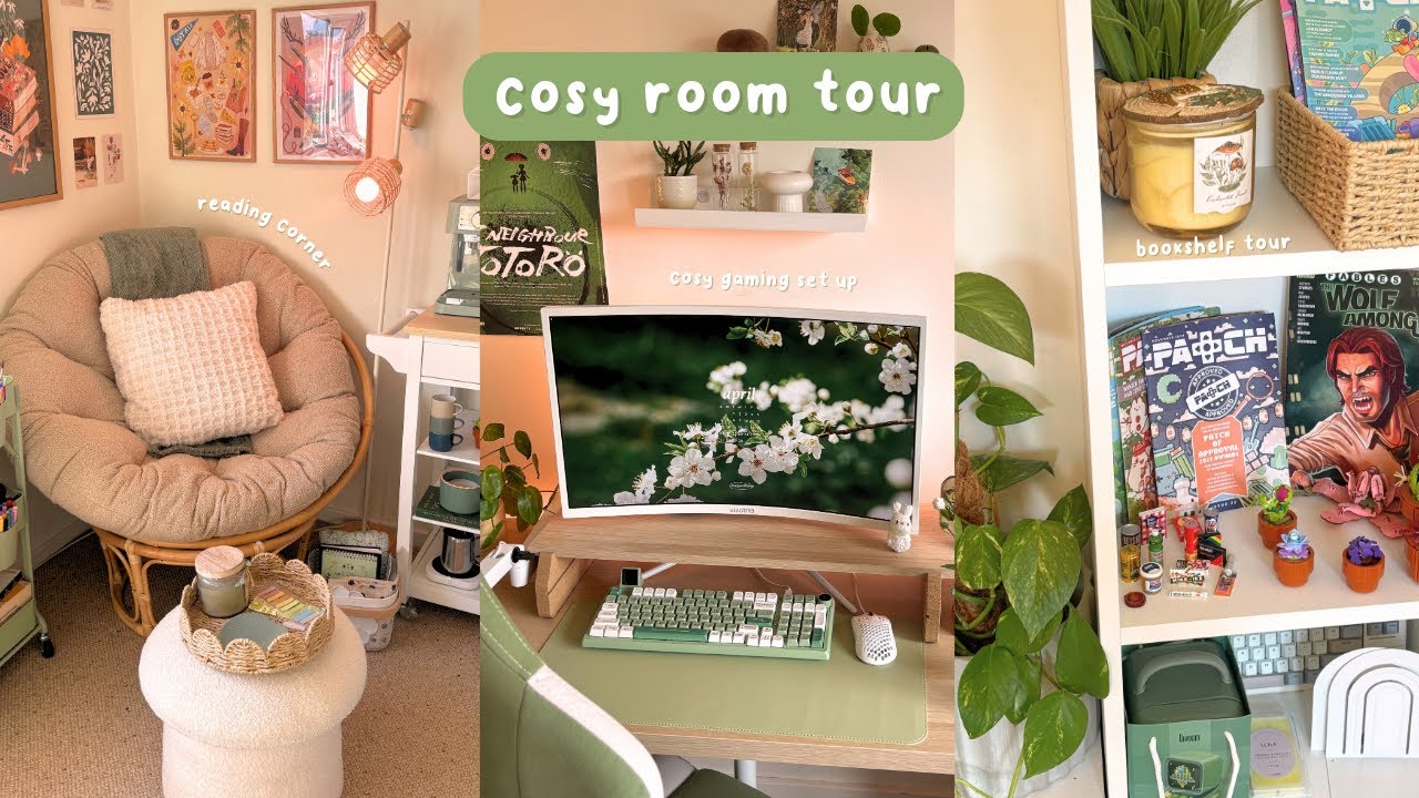 Cozy Room Tour ☕🌿┃coffee station, reading nook & gaming set-up!! *aesthetic pinterest vibes*