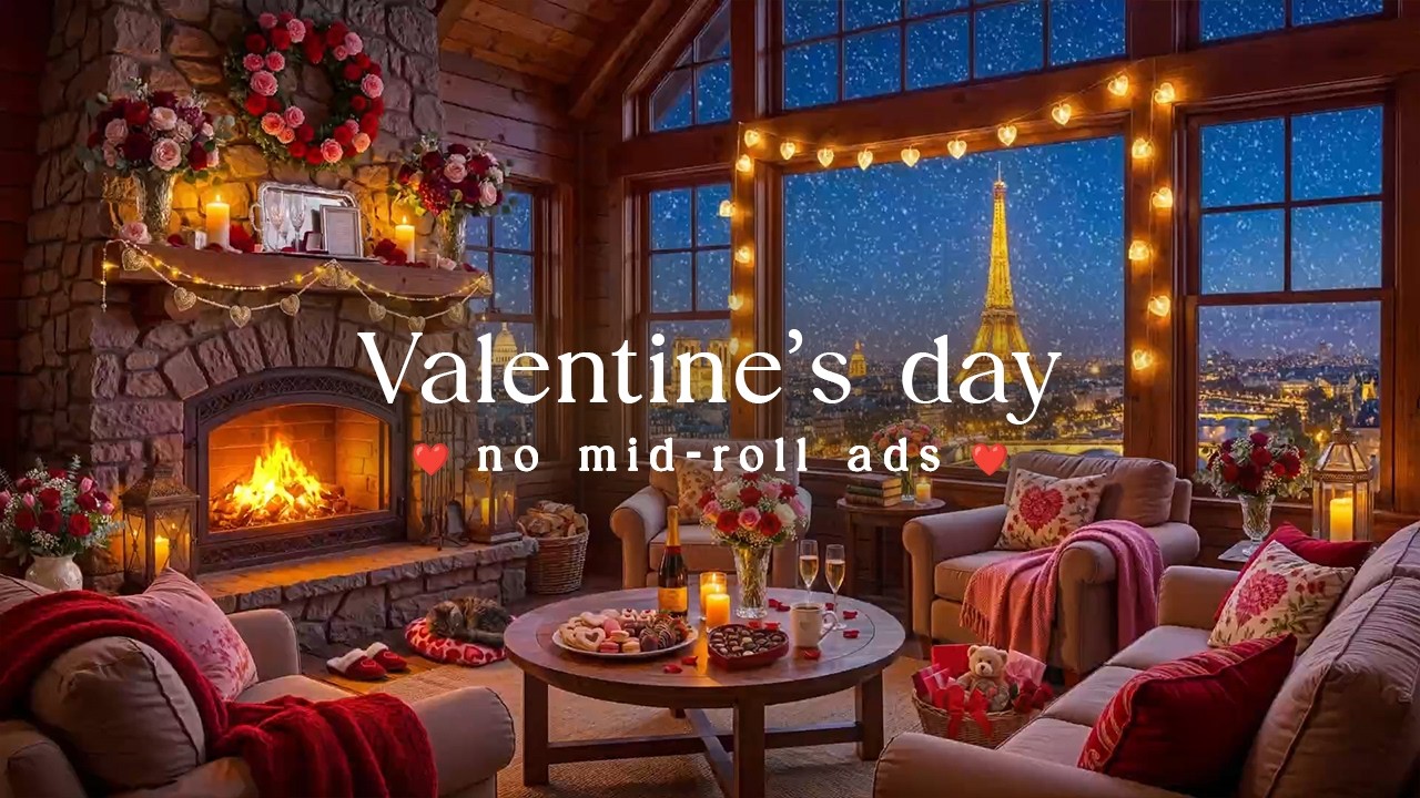 💘 Valentine&rsquo;s Day Jazz (NO MID-ROLL ADS) &ndash; Romantic & Cozy Fireplace Ambience