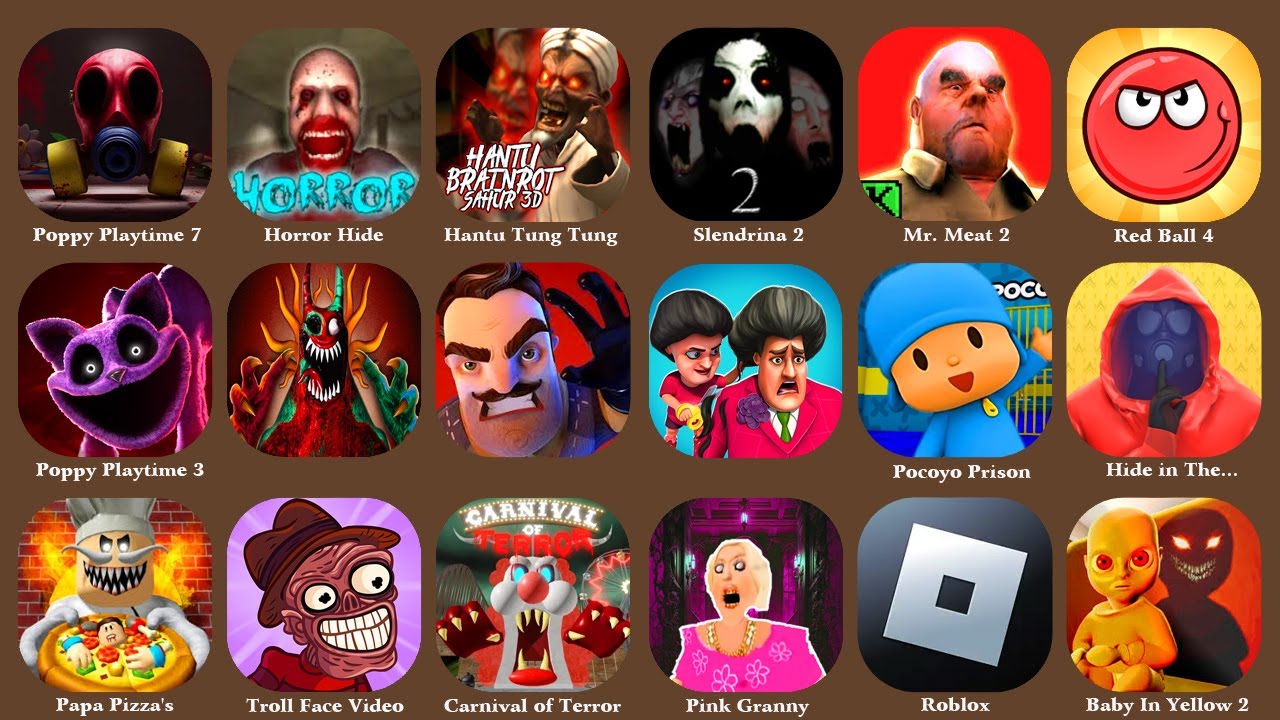 Roblox,Pink Granny Horror,Troll Face Quest,Scary Teacher,Bowmasters,Horror Tale 1,Subway Surfers...