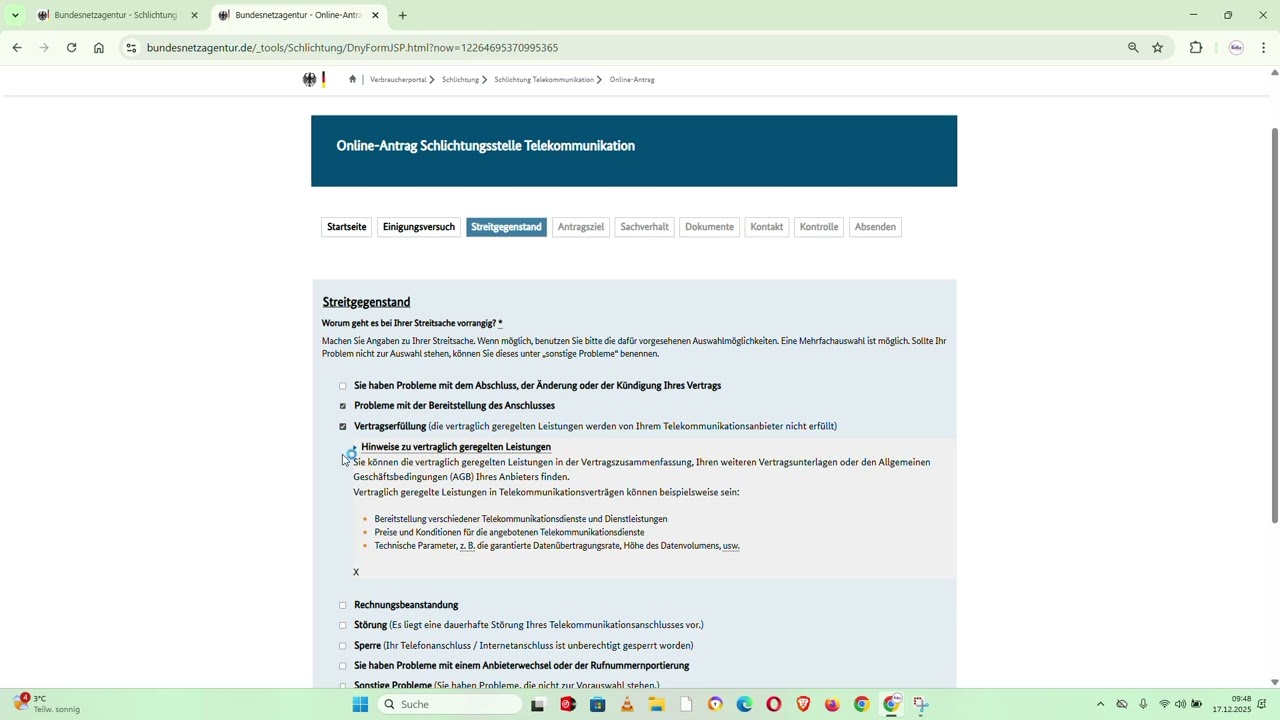 Bundesnetzagentur Telekommunikation Glasfaser Thema:  Schlichtungsantrag Ausfüllen Antragsformular