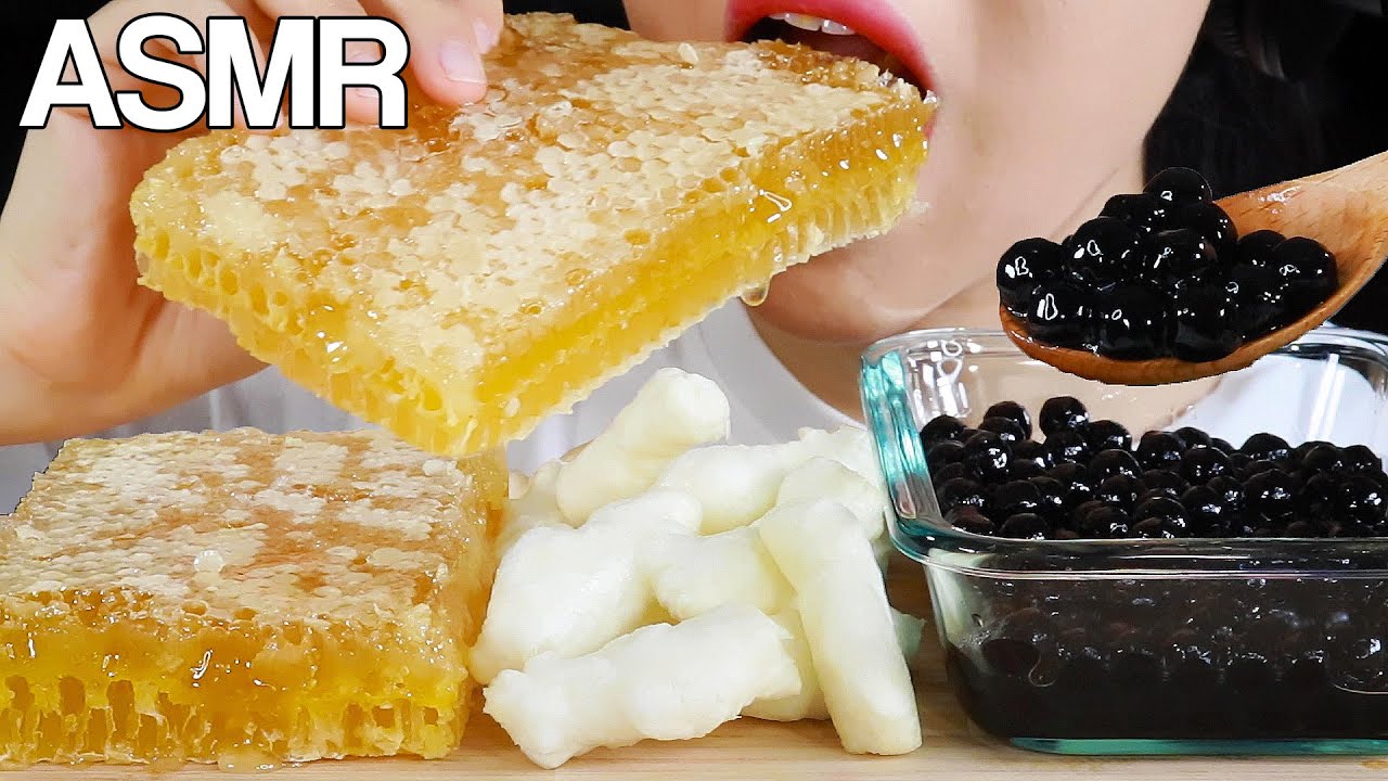 ASMR HONEYCOMB AIR-FRIED RICE CAKES TAPIOCA PEARLS EATING MUKBANG