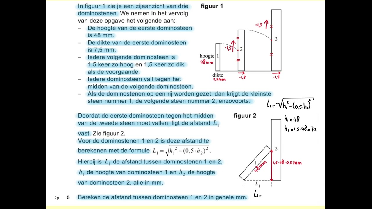 2025-II Domino effect (vraag 4, 5 en 6) VWO wiskunde A
