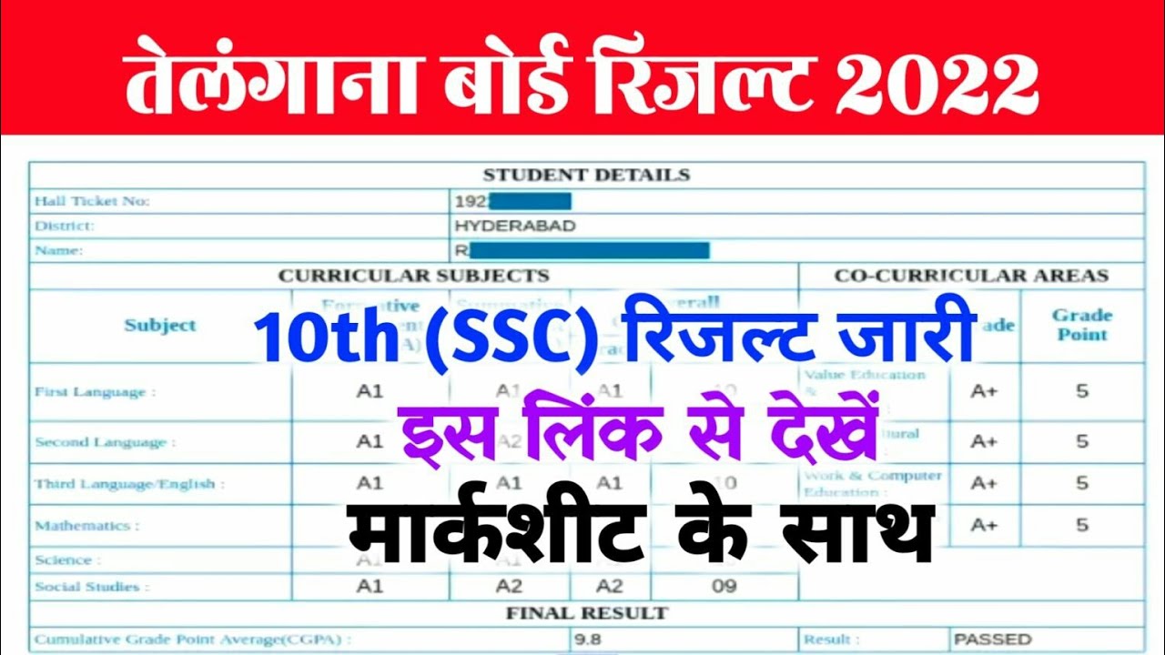Telangana SSC Result 2022 ~ 10th Result Direct Link @bsetelanganagov.in....ll