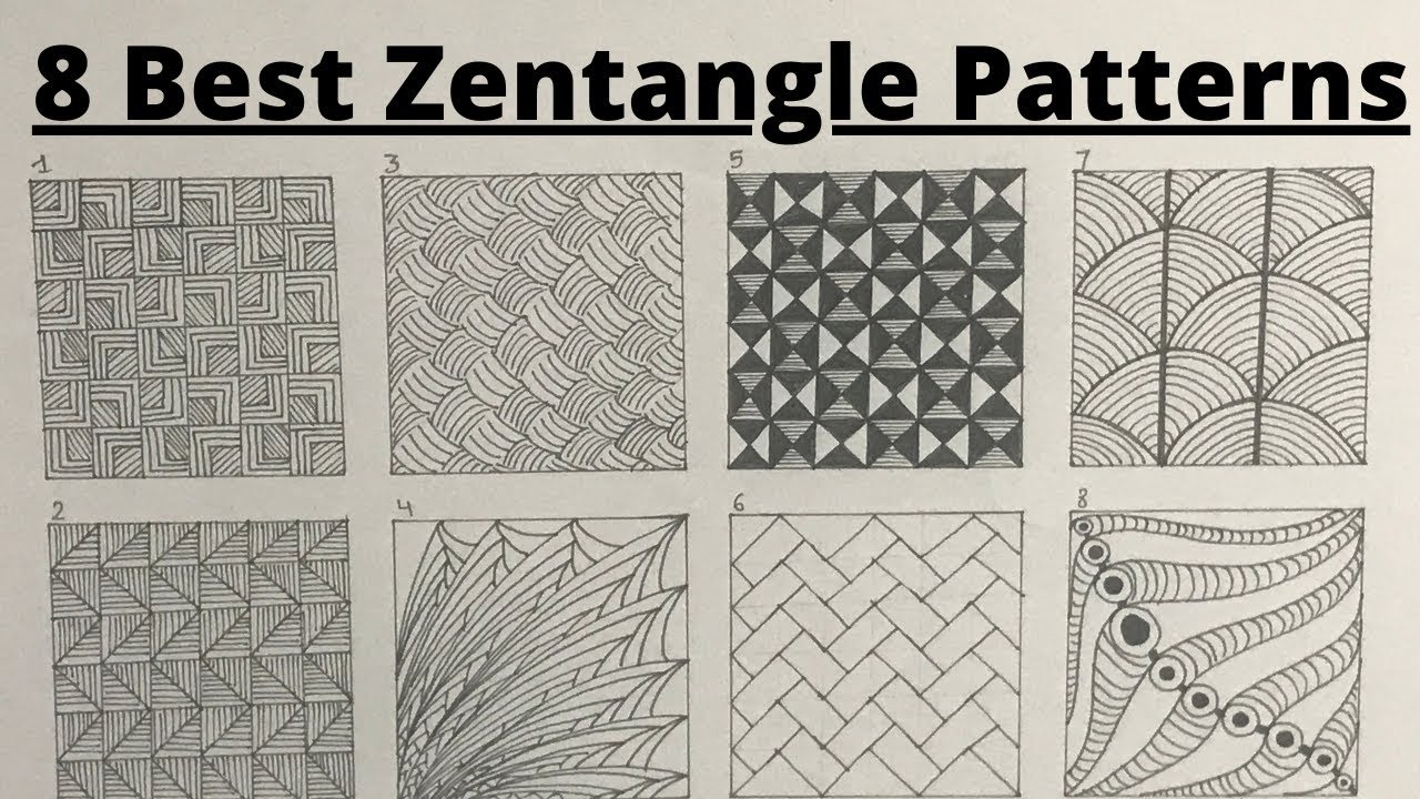 8 Easy Zentangle Patterns For Beginners, How To Draw Doodle Art Tutorial Drawing, Step By Step 46-53
