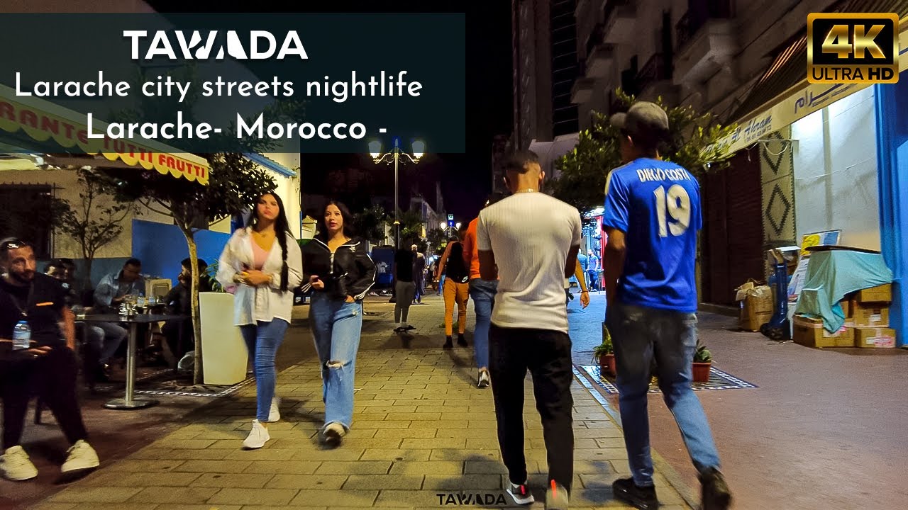 Night walking tour in Larache downtown streets - Morocco 4K UHD