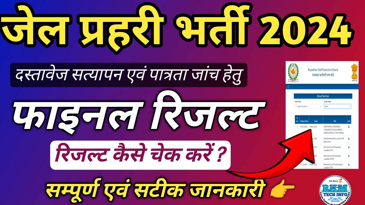 Jail Prahari Bharti 2024 | Jail Prahari Final Result | Jail Prahari Scrutiny Form | rkmtechinfo