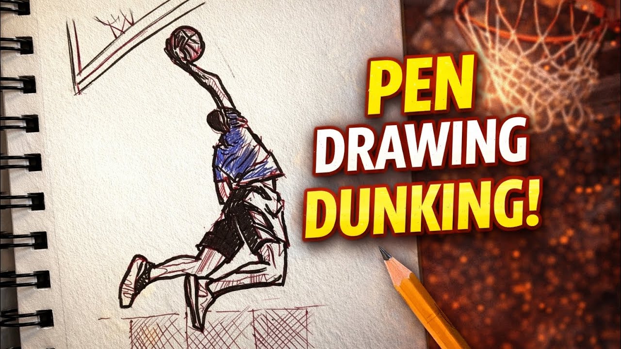 How to Draw a March Madness Basketball Dunk | NCAA Basketball Drawing