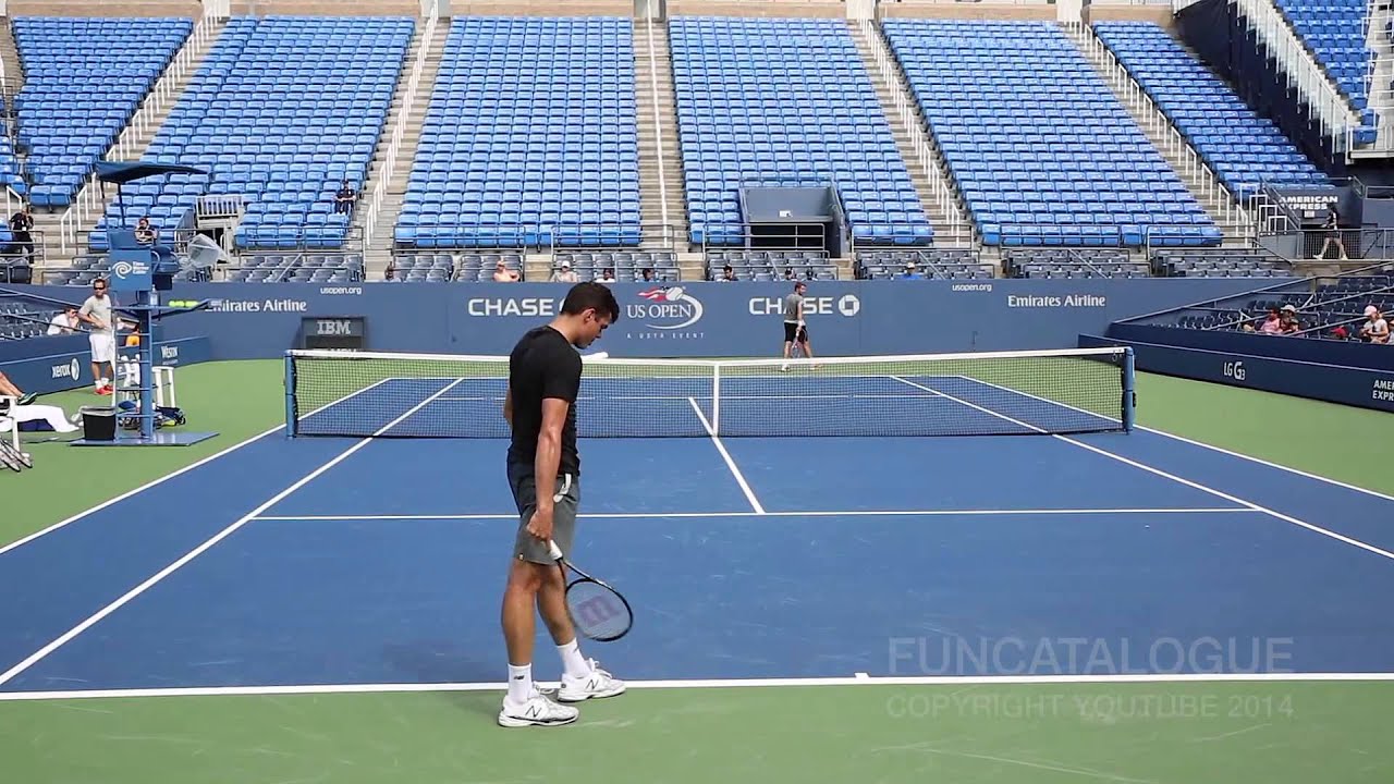 Milos Raonic / Stanislas Wawrinka Practice US Open 2014