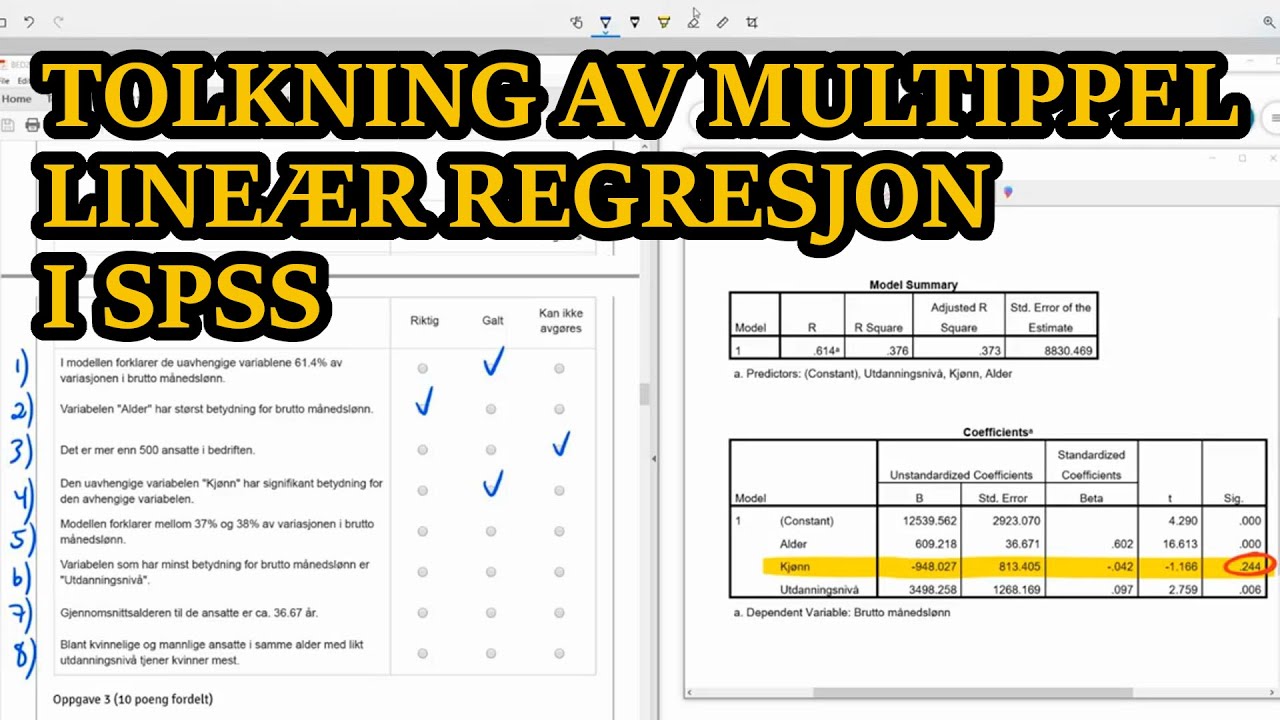 Eksempel: Tolkning av multippel line&aelig;r regresjon i SPSS