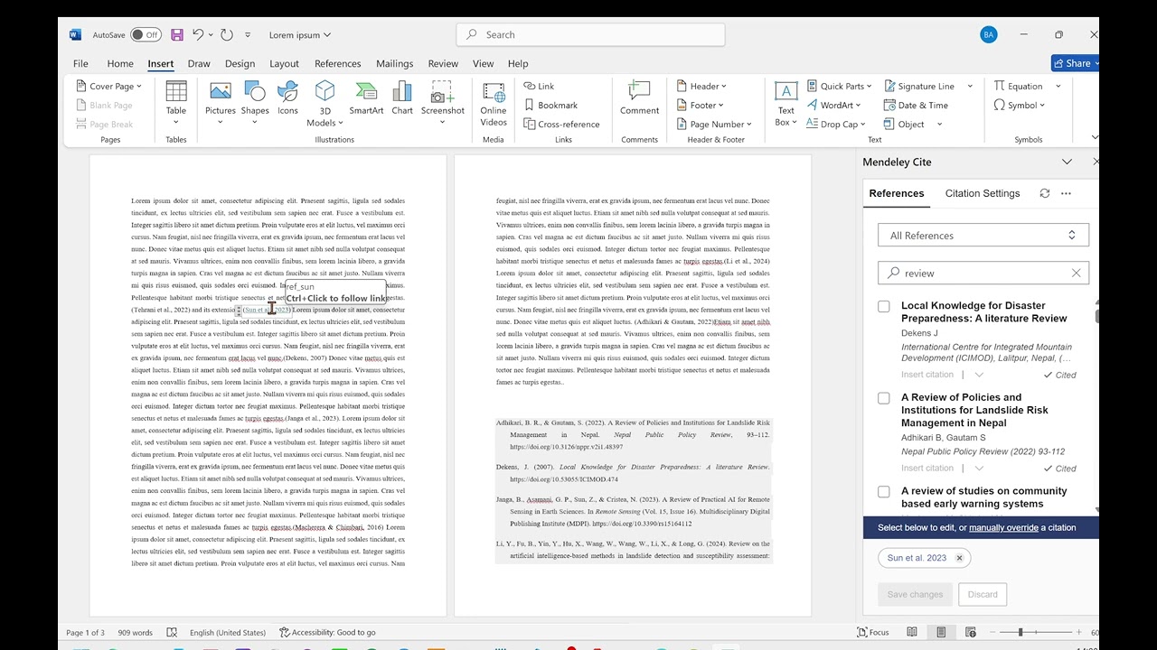 Link Mendeley In text Citations to References automatically in Microsoft word using VBA Code