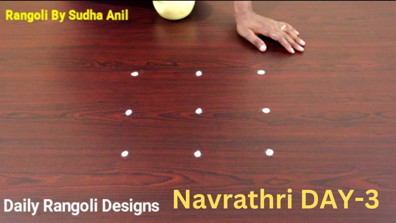 Navratri Kolam Designs Day-3 | Cute Very Easy Rangoli | Simple Muggulu | Easy 3 Dots Padi Kolangal