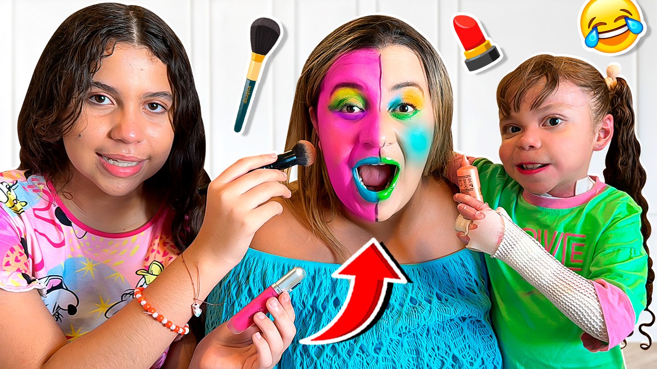 SARAH E ELOAH DISPUTAM QUE MAQUIA MELHOR O ROSTO DA MAMÃE - Família Araújo
