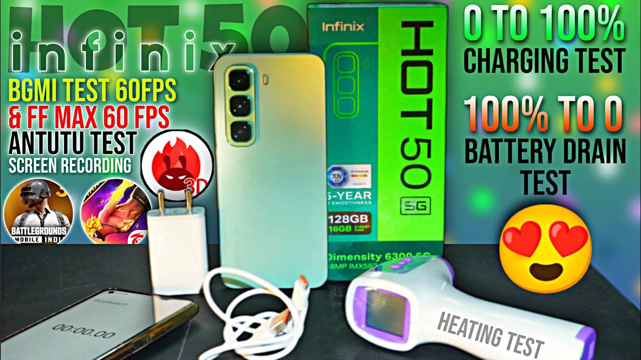 Infinix Hot 50 Battery drain test 100% to 0 & charging test | Free Fire & BGMi test | Heating issue?