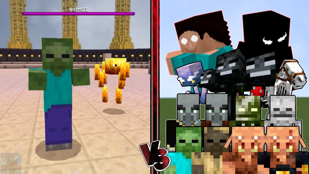 ZOMBIE + BLAZE vs ALL MOBS (Minecraft Bedrock Mob Battle)