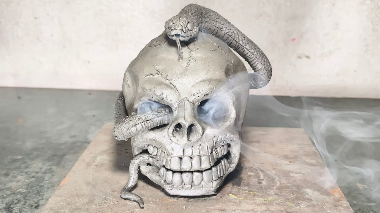 ☠️Venom Skull ClayArt 💀“Realistic Clay Skull and Snake Making🐍“Clay Skull with Snake 