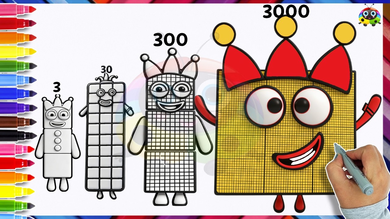Numberblocks 3000,300,30 & 3 Drawing & Coloring For Kids | How To Draw Numberblock Easy @Art  Start