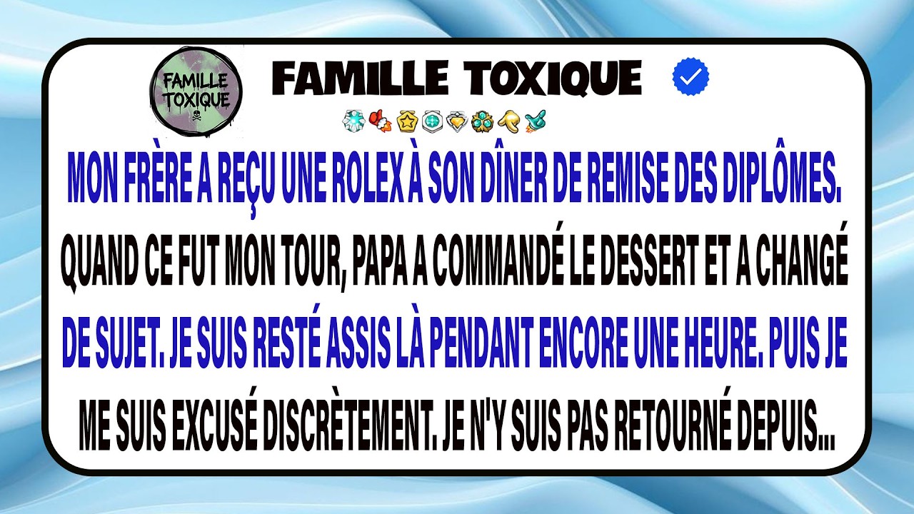 À Notre Dîner De Remise De Diplôme, Mon Frère A Eu Une Rolex, Moi Rien, Je Ne Suis Jamais Revenu.
