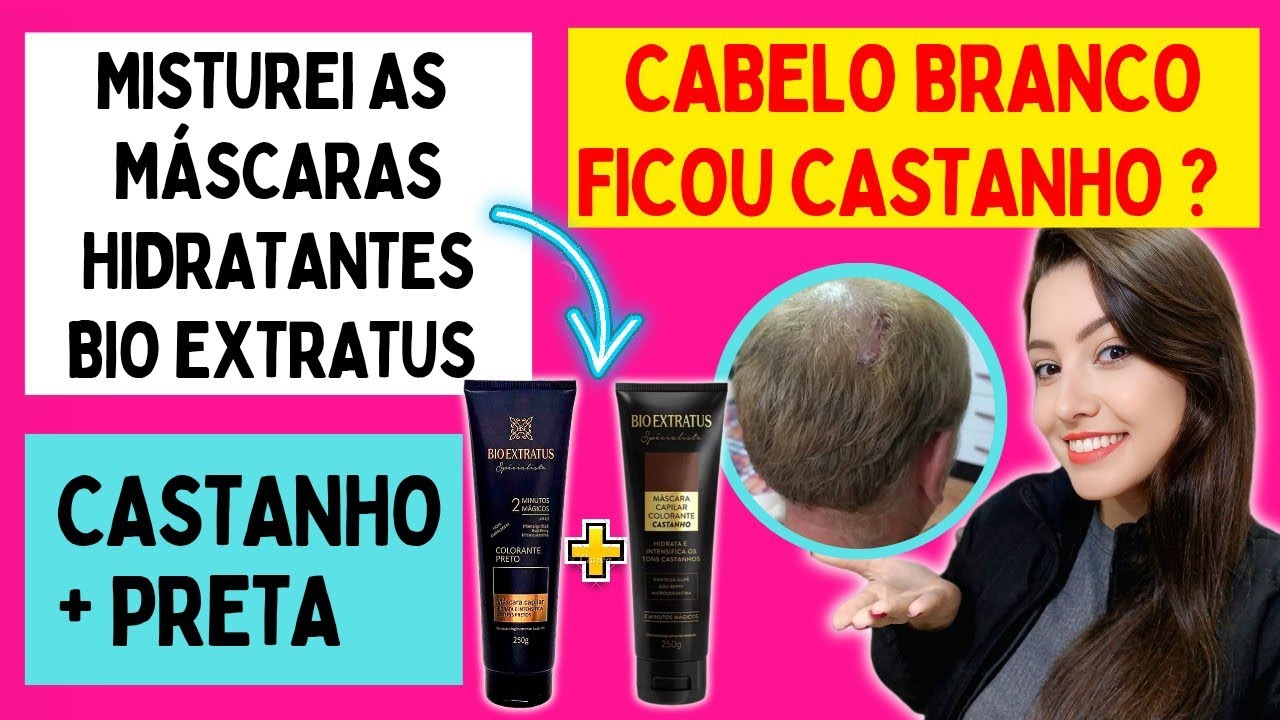 Cobrir cabelos brancos com a máscara hidratante colorante Bio Extratus | Misturei Castanho+Preto