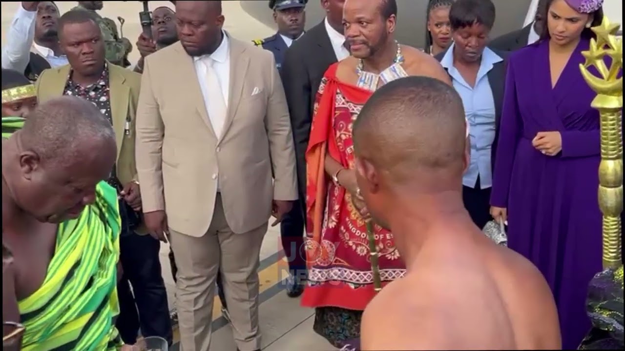 King Mswati III arrives at Kumasi International Airport ahead of engagements with Asantehene.