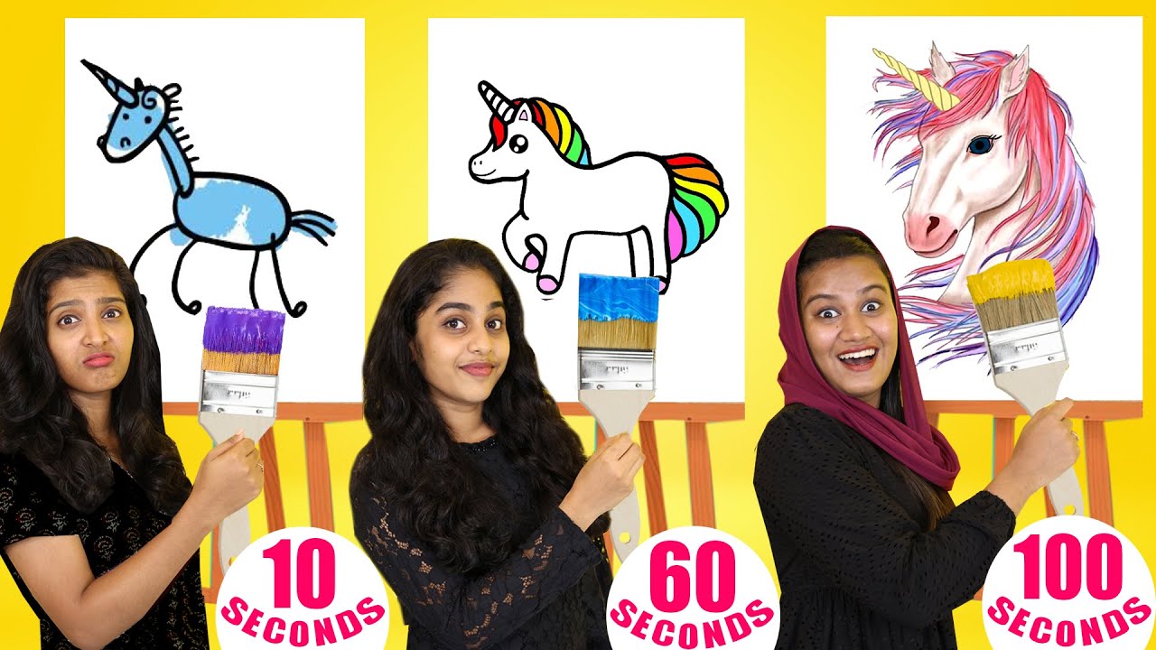 10 SECONDS Vs 60 SECONDS Vs 100 SECONDS DRAWING CHALLENGE 😂EXTREME FUNNY DRAWING CHALLENGE| PULLOTHI