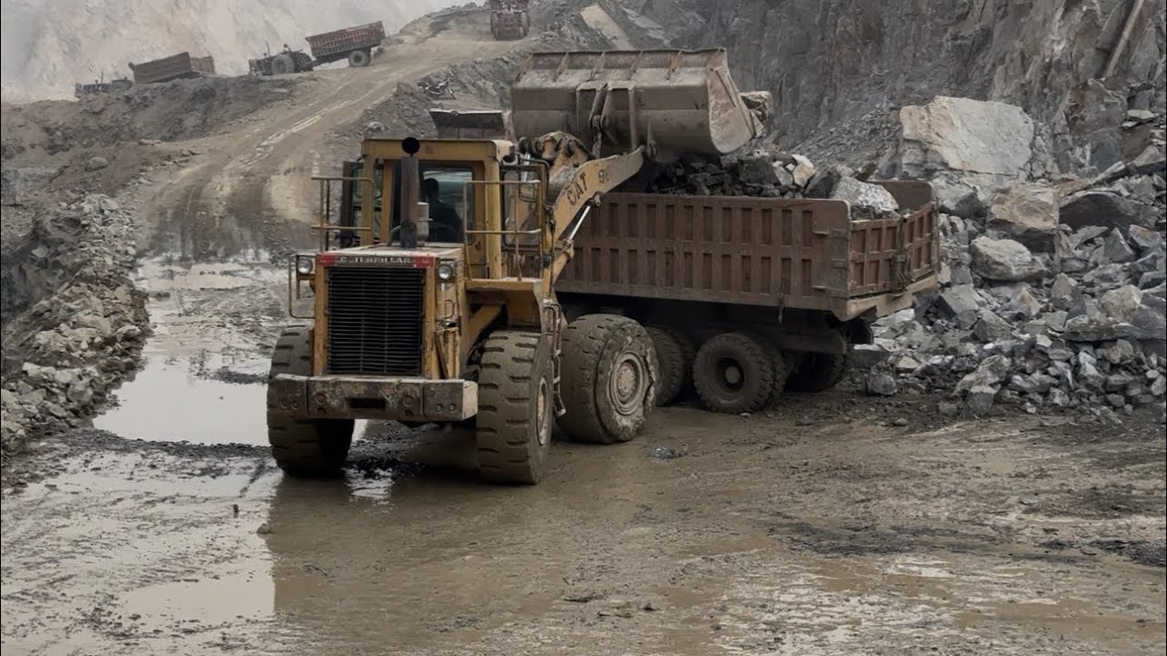 Dumper & Trolley Loading Stone With Caterpillar loader | Mountain Broken Stone 