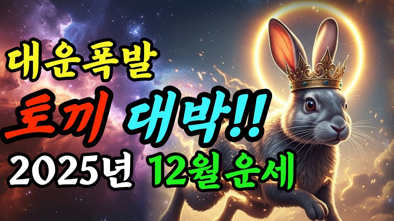 토끼띠 대박!! 2025년 1963년생 62세 계묘생 토끼운세! 버텨온 모든 고생 끝난다! 외면당하고 이용만 당하던 날들, 드디어 하늘이 보상하는 대반전의 12월!