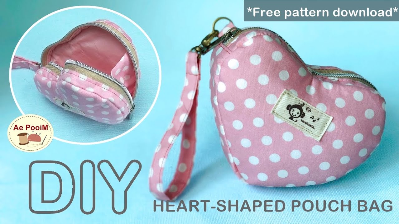DIY HEART-SHAPED POUCH BAG, Valentine's bag | วิธีการทำกระเป๋าทรงหัวใจ