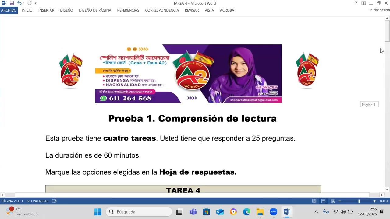 DELE A2 - Prueba 1. Comprensión de lectura TAREA 4 #bangla_dele_a2 bangla_dele_a2 #dele_a2